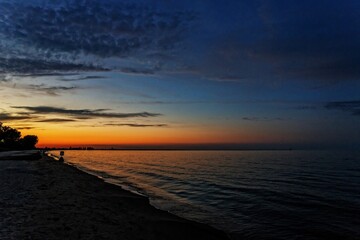 Sunrise sunset on the beach shore of Lake Erie