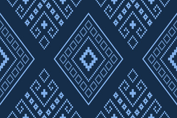 Indigo navy blue geometric traditional ethnic pattern Ikat seamless pattern border abstract design for fabric print cloth dress carpet curtains and sarong Aztec African Indian Indonesian