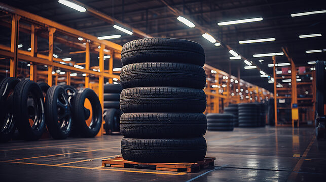 Car tires in warehouse