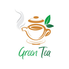 Tea Coffee logo minimalistic bright colors splash green tea, coffee beans smoke modern fresh clean symbol vector