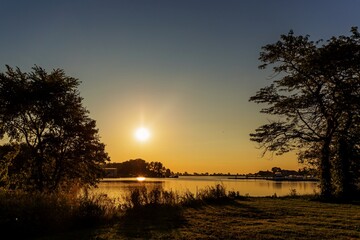 Sunrise sunset on the beach shore of Lake Erie