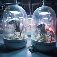 Lab with incubation chambers for baby dinosaurs