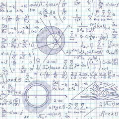 Math handwritten educational vector seamless pattern with formulas