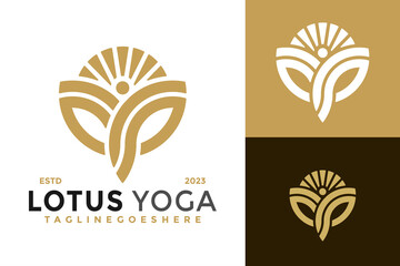 Lotus Yoga Sun Flower logo design vector symbol icon illustration
