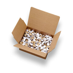 small pieces of cordboard in a large box