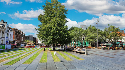 Tilburg (Piusplein), Netherlands - July 9. 2023: Beautiful square in city center, old houses,...