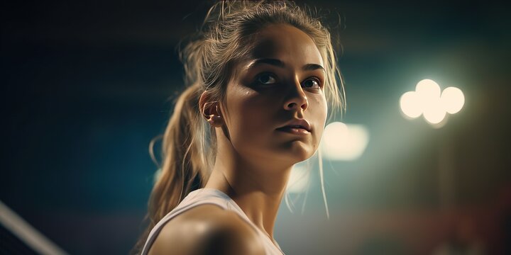 Close-up shot of beautiful woman playing tennis indoor lonely, tennis player - Powered by Adobe
