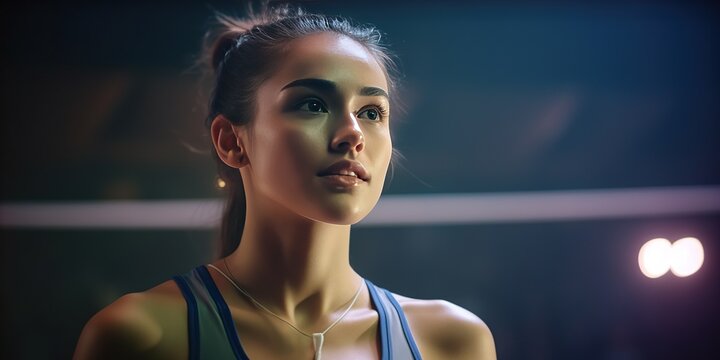 Close-up shot of beautiful woman playing tennis indoor lonely, tennis player