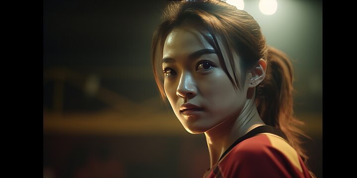 Close-up shot of beautiful woman playing tennis indoor lonely, tennis player