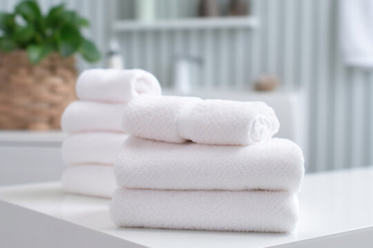 shower background hygiene table space bathroom soft white room towel home. Generative AI.