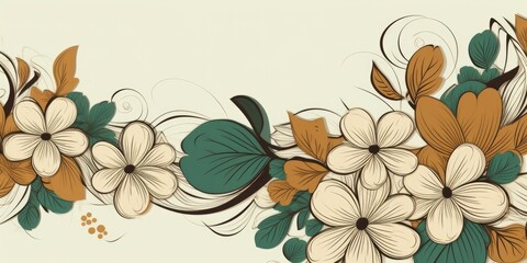 Beautiful abstract green brown simple doodle cartoon floral design background. beautiful Generative AI AIG32