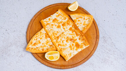 Turkish cheese pide top view isolated