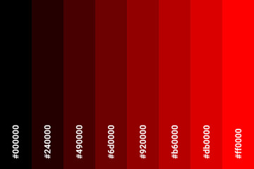 Color palette Red to Black with color code. Tone color guide. Vector illustration EPS 10 File.