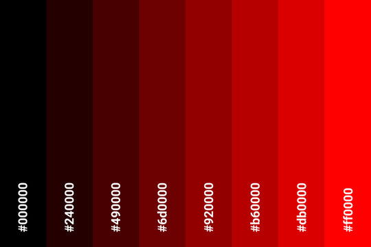 Color palette Red to Black with color code. Tone color guide. Vector illustration EPS 10 File.