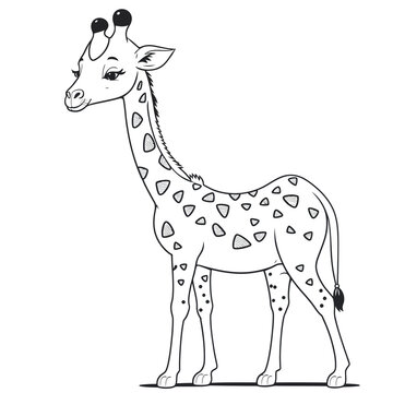 A vector of a cute Giraffe in black and white coloring transparent white background PNG