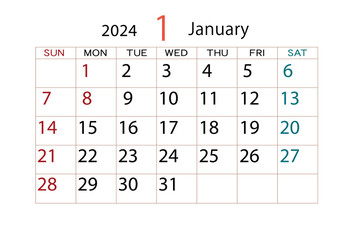 2024年カレンダー1月