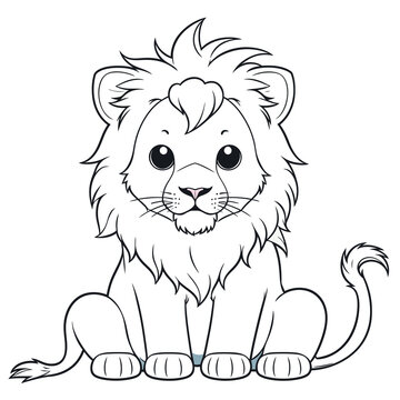 recommend clip art: A vector of a cute Lion in black and white coloring transparent white background PNG