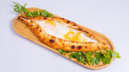 Turkish cheese pide top view isolated