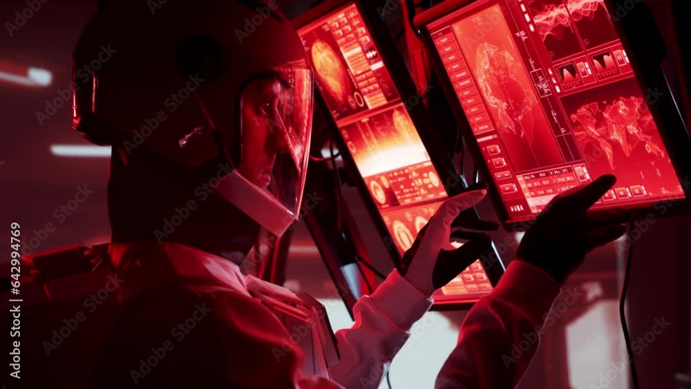 Wall mural astronaut in a space suits aboard the mars station. cosmonauts piloting the spaceship in space. gala
