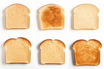 Six slices of toast bread are isolated on a white background
