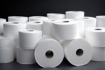 The image showcases white toilet paper rolls against a backdrop of gray, representing the concept of cleanliness.
