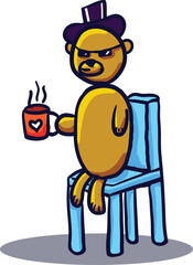 Cartoon Bear with Hat and Cup in Hand. Vector
