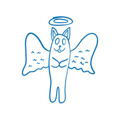 Cartoon Cat Angel with wings. Vector