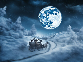 sleigh christmas claus winter claus night reindeer gift december santa holiday. Generative AI.