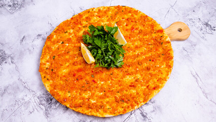 Spicy lahmacun top view isolated