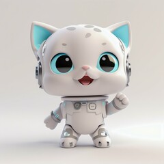 Cute happy robotic kitten on white background. Generative AI