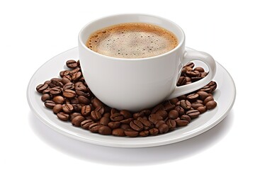 Fototapeta premium White background with coffee cup and beans clipping path included