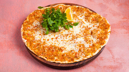 Cheese lahmacun top view isolated