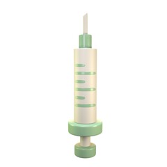 Energetic 3D medical syringe icon designed in green, conveying vitality in healthcare themes. A simplistic 3D rendering capturing the essence of a medical syringe.