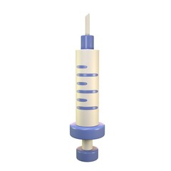 Dynamic 3D medical syringe icon in calming blue, symbolizing healthcare ideals. A clean and minimalistic 3D representation of a medical syringe.
