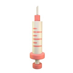 Vivid 3D medical syringe icon representing healthcare concepts, designed in striking pink. A simplistic 3D rendering showcasing a medical syringe.