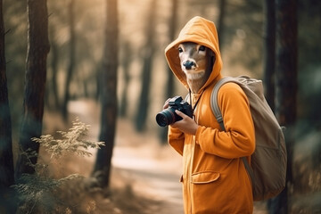 deer wearing travel clothes on vacation 