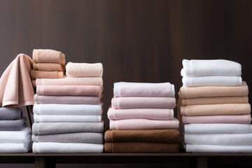 Obraz na płótnie Canvas A collection of freshly washed and gentle towels neatly positioned on a backdrop of pure white