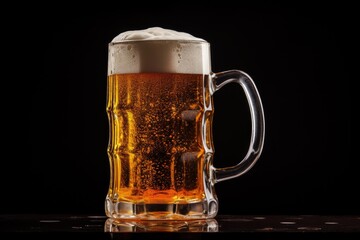 A dark background illustrates a beer mug.
