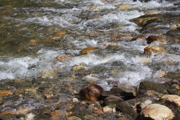 Strong river current with rocks