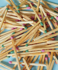 colorful matches in a pile
