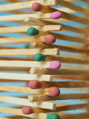 a tower built of multi-colored matches