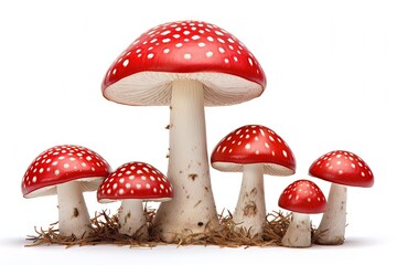 Amanita muscaria group poisonous mushroom isolated on white
