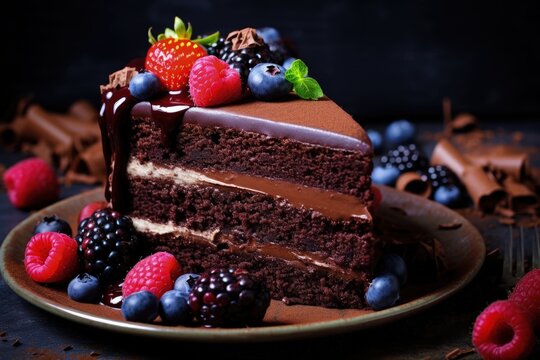Berries on chocolate cake