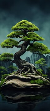 Bonsai tree iPhone wallpaper made with Ai generative