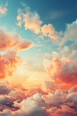 Colorful dramatic sky with cloud at sunset. Beautiful nature scene with sunlight.