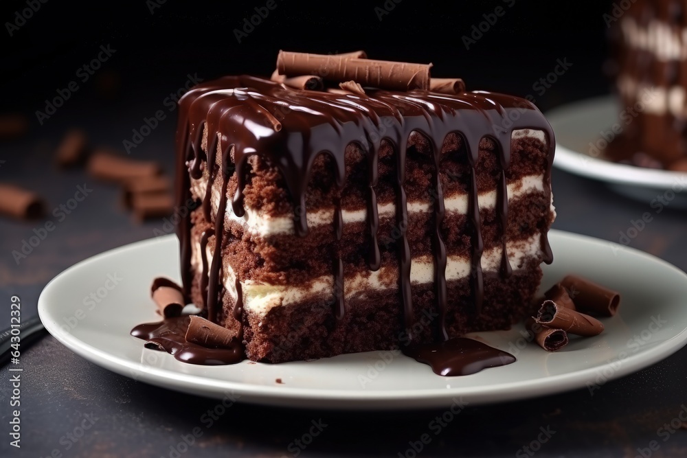 Wall mural Closeup of chocolate cake on table