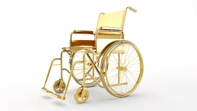 3D render of golden Wheelchair isolated on white background