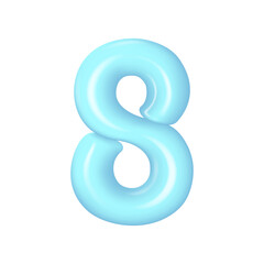 Plastic blue number 8. 3d realistic volumetric number 0 with highlights. Vector