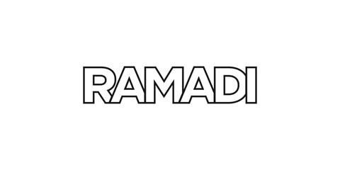 Ramadi in the Iraq emblem. The design features a geometric style, vector illustration with bold typography in a modern font. The graphic slogan lettering.