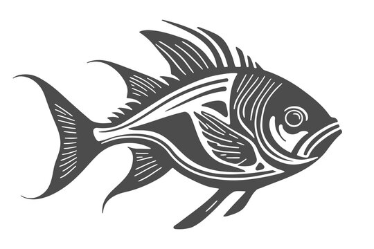 Fish hand drawn vector illustration for logotype or emblem